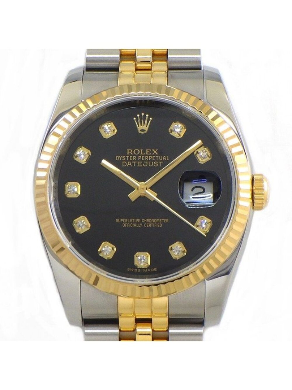 Rolex Watch Datejust Diamond Index Black Dial Date 18k Yellow Gold SS Automatic